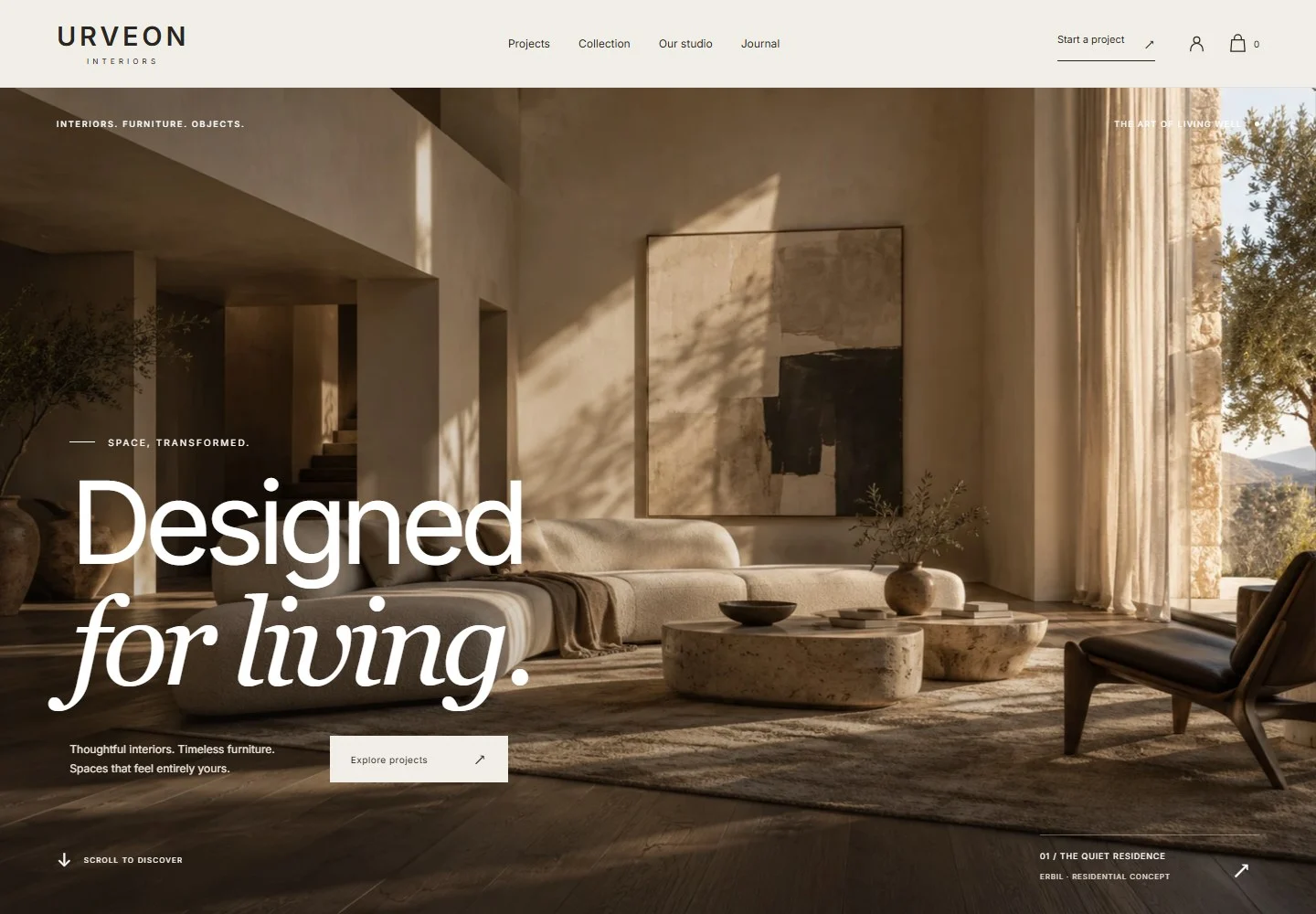 URVEON Interiors website interface