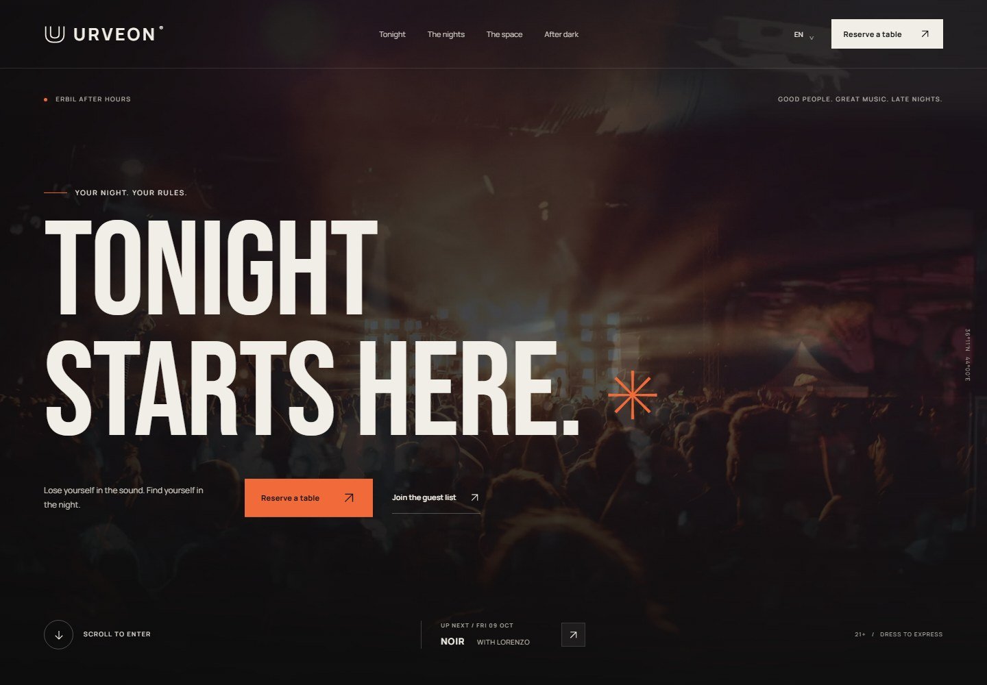 URVEON Nightlife website screenshot