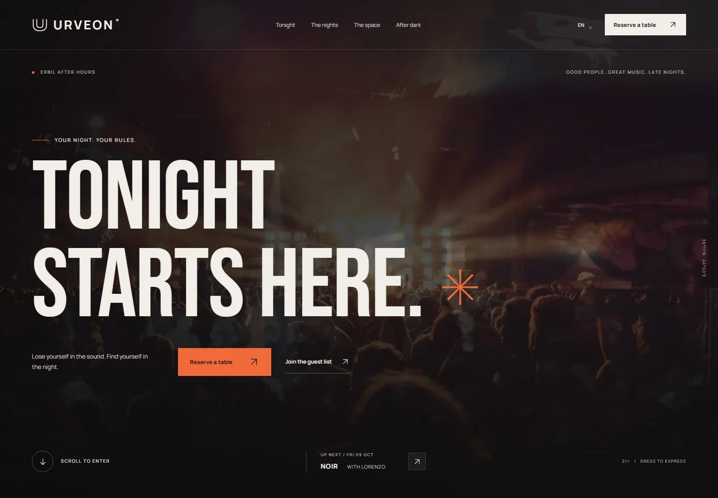 URVEON Nightlife website interface